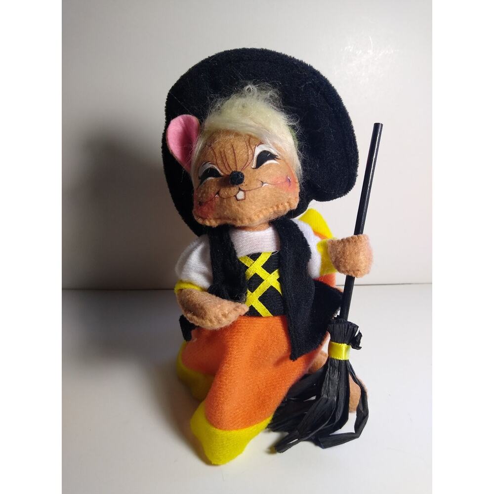 Annalee Witch Mouse In Candy Corn Hat Halloween Fabric Figurine 7in Handcrafted